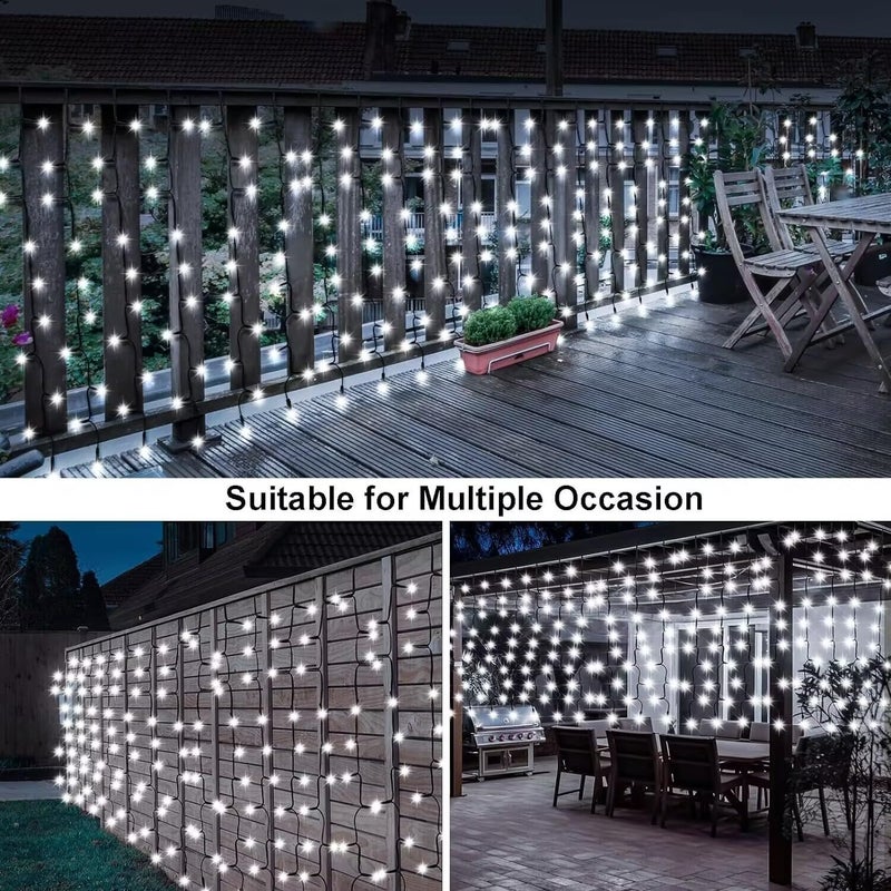 DBFAIRY أضواء ستائر شمسية DBFAIRY، 13 قدم × 3.3 قدم 200 LED أضواء ستائر شمسية خارجية مقاومة للماء سلك أخضر مع 8 أوضاع لتزيين الحديقة، الدرابزين، الحواف، والجدران - أبيض بارد - Image 5